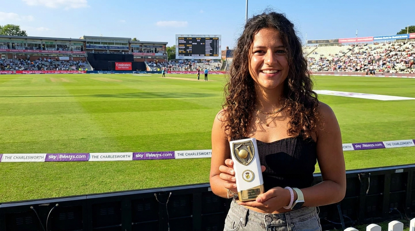 Ella Kassim holding her DCCL Division 3 bowling award trophy